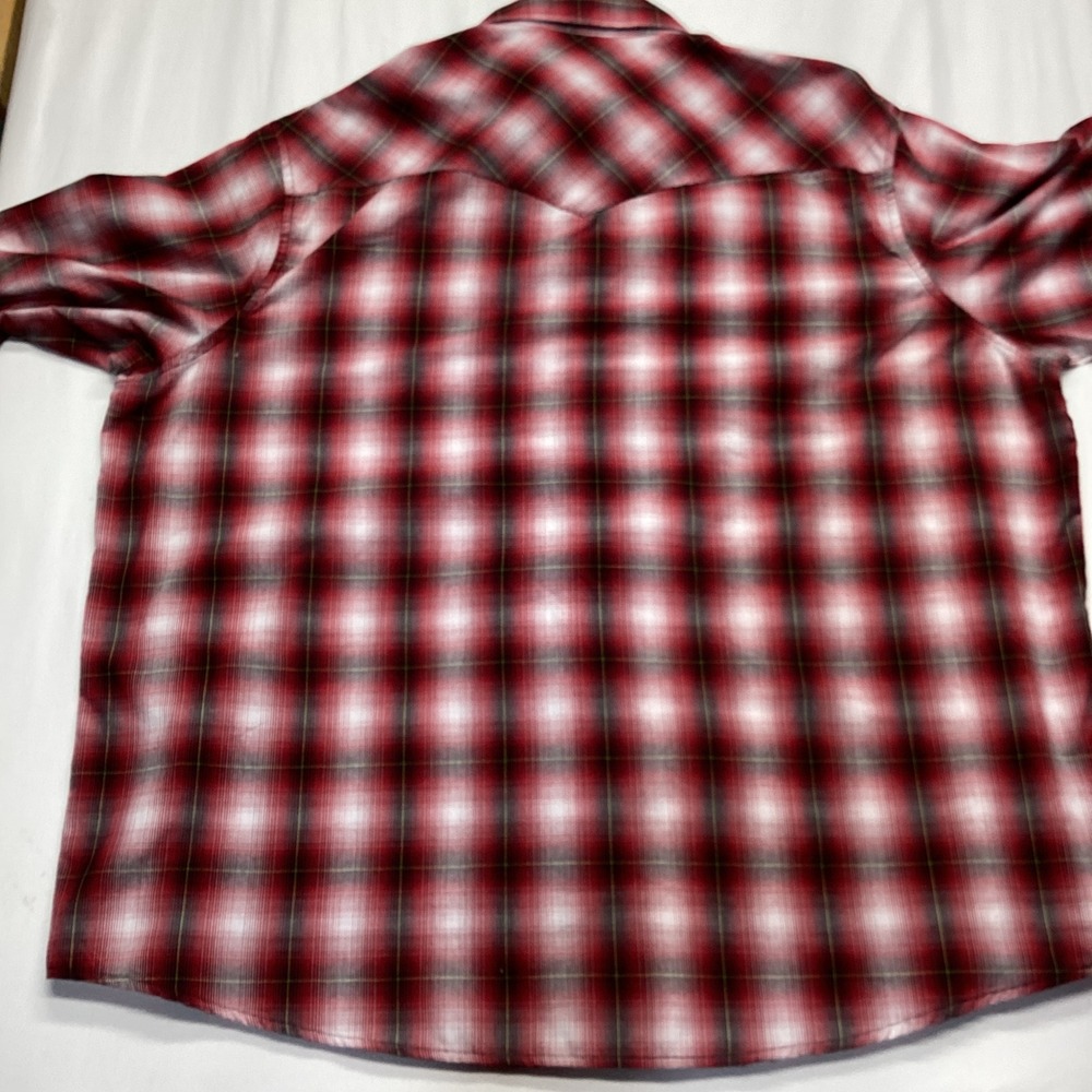 Wrangler Mens 2XL Big Western Snap Shirt Red Black Plaid Long Sleeve WM150RD - Picture 4 of 7